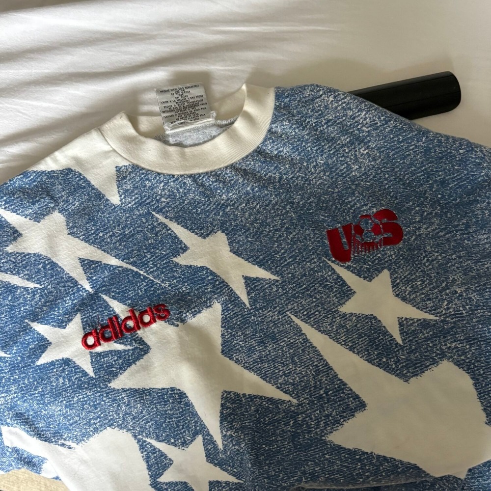 Vtg Adidas Sweatshirt Unisex L Blue Excellent USA Stars USS Pullover 90s